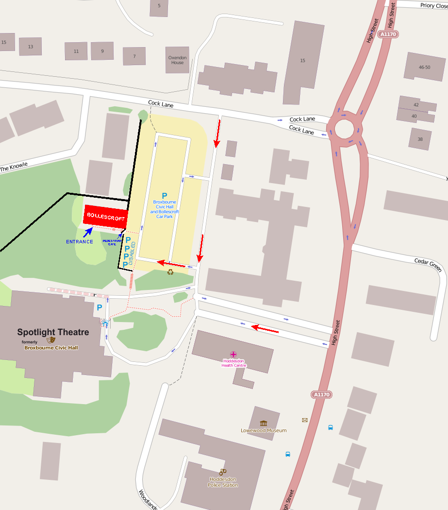 Map of Bollescroft and Broxbourne Civic Hall